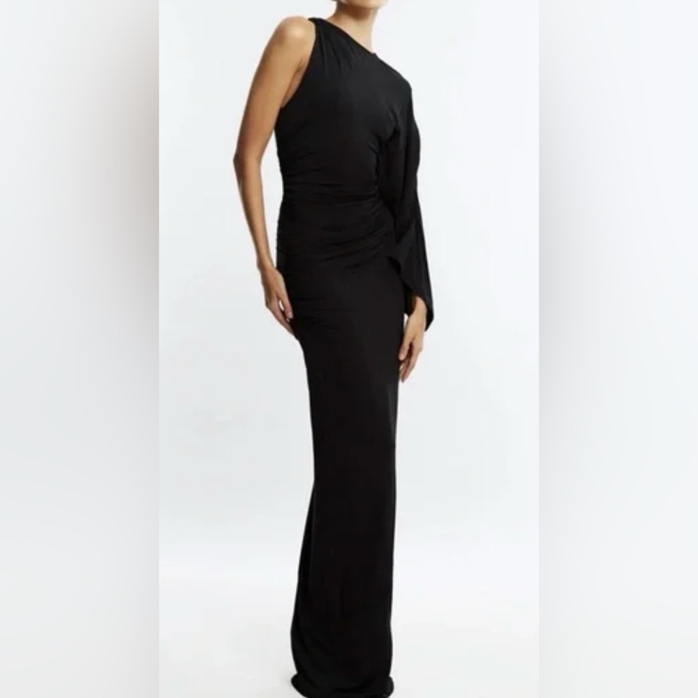 BCBGMaxAzria Black Asymmetrical One Shoulder Cocktail Dress - Picture 8 of 9